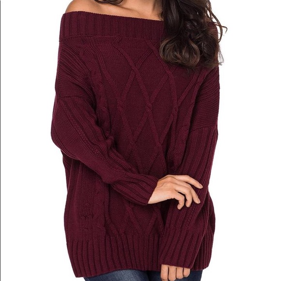 Off the Shoulder Oversized sweater-wine - Picture 2 of 7